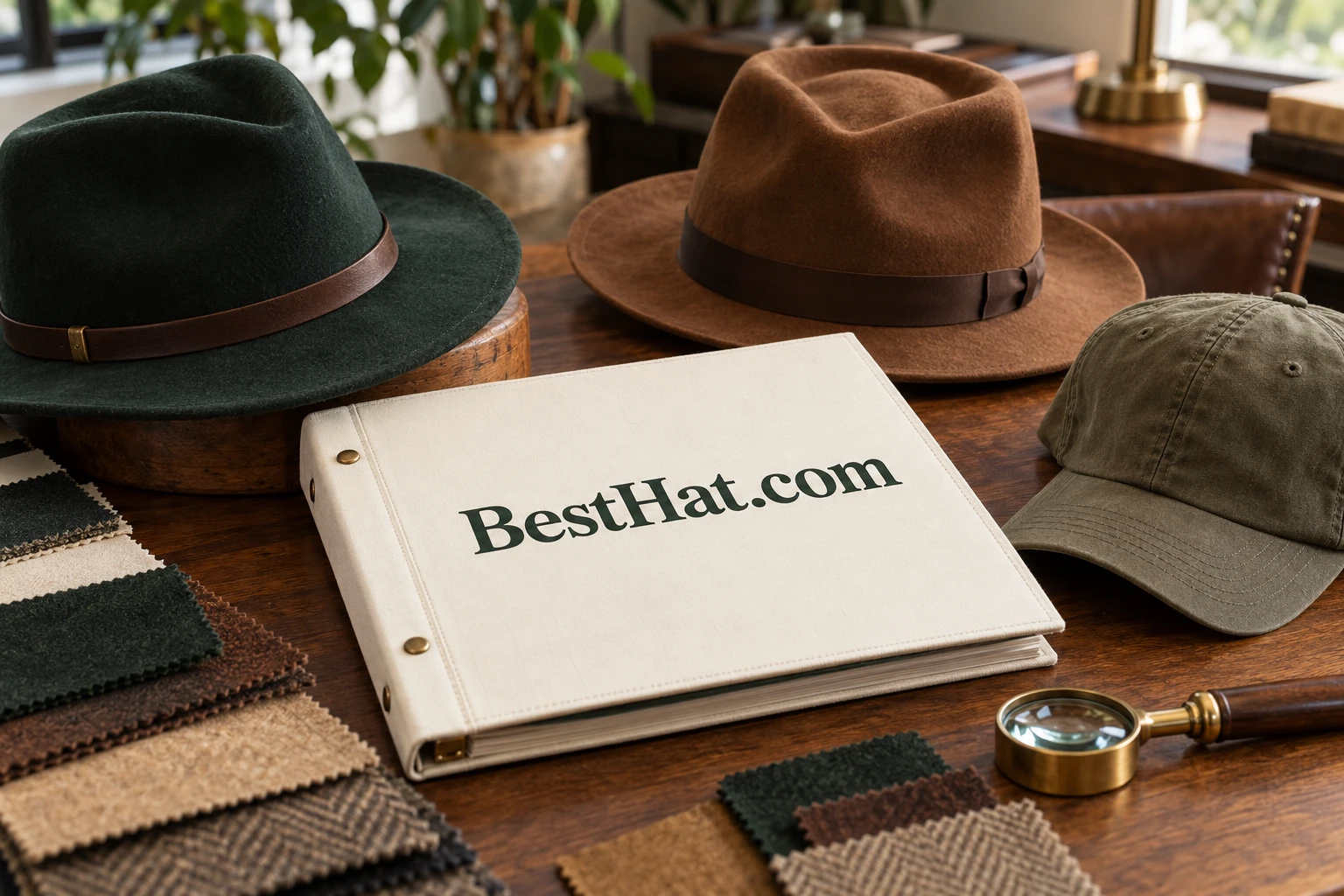 Hats arranged for an editorial comparison beside BestHat.com notes.